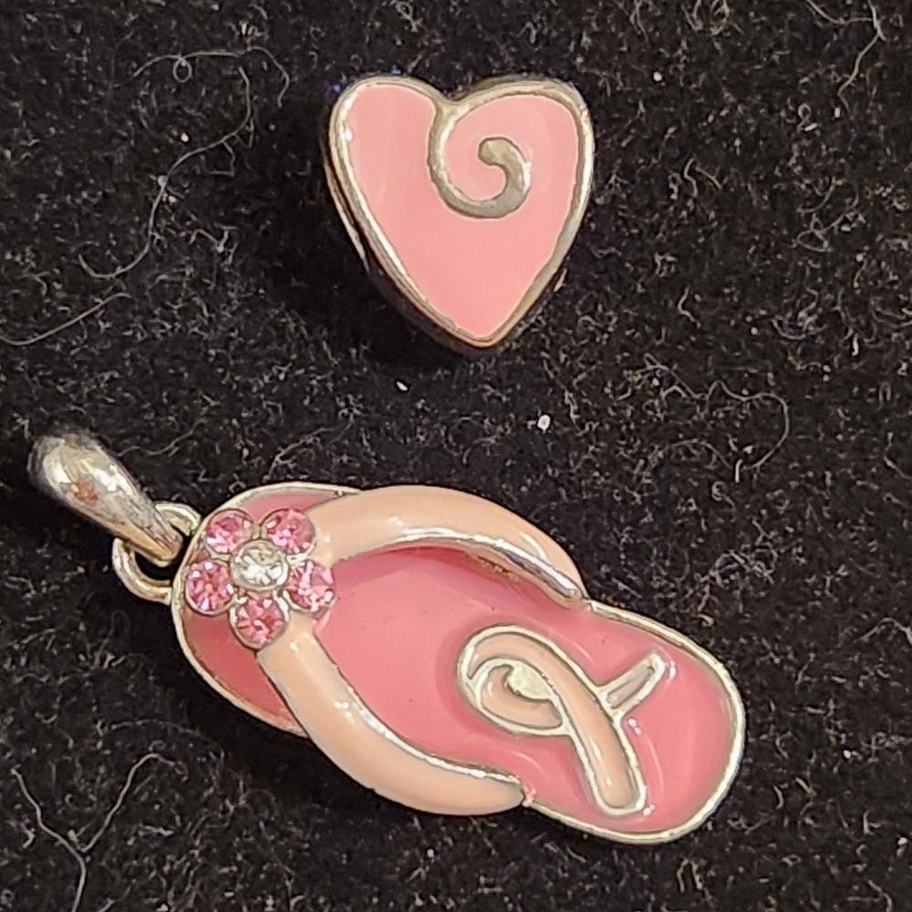 Pink Ribbon Flip Flop and Heart Charms/Pendant